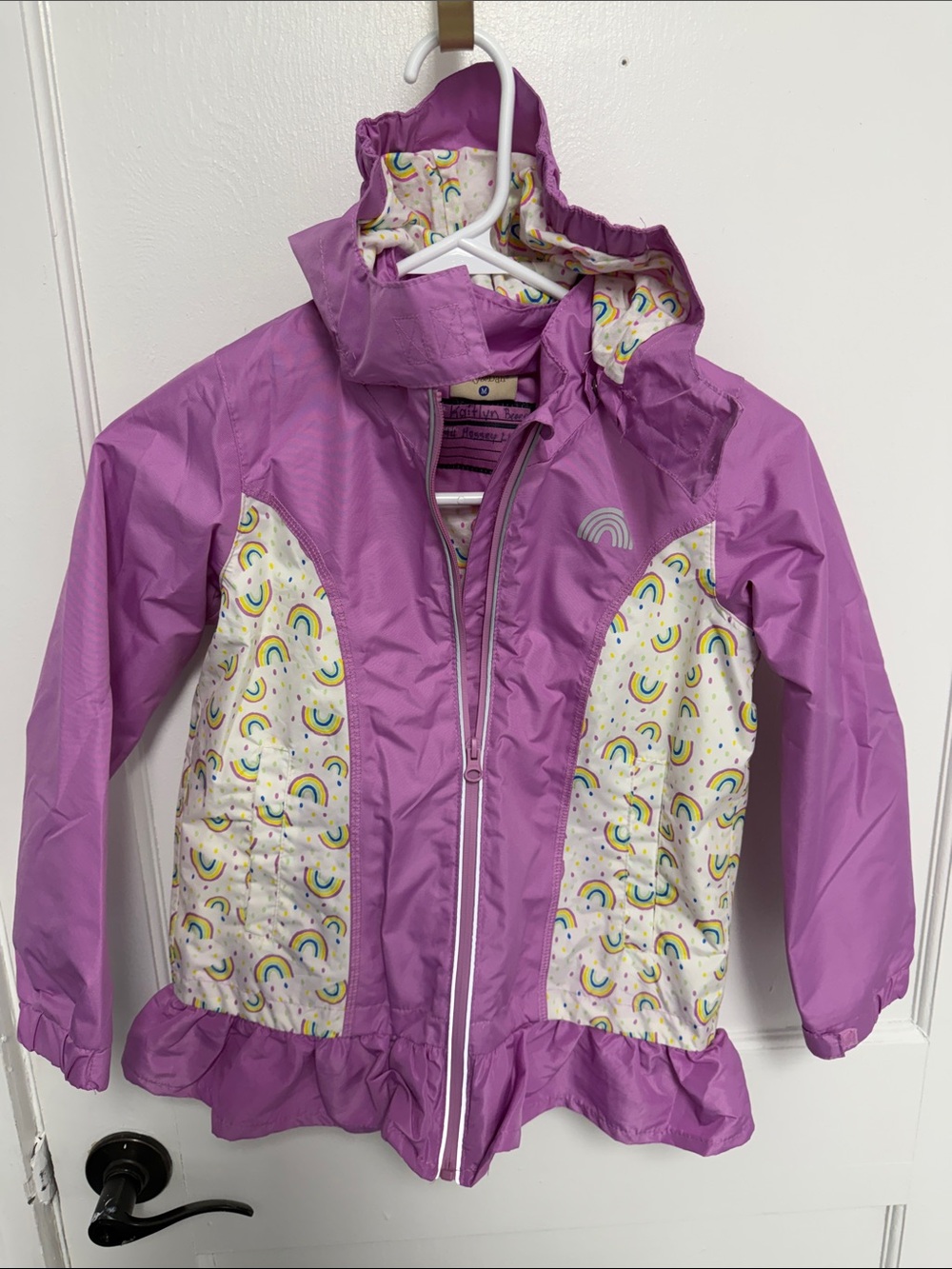 Kids Purple Rainbow Print Hooded Jacket